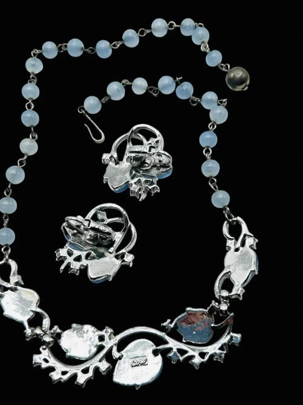 Coro Blue Fruit Salad Molded Glass Necklace Earring Demi Parure